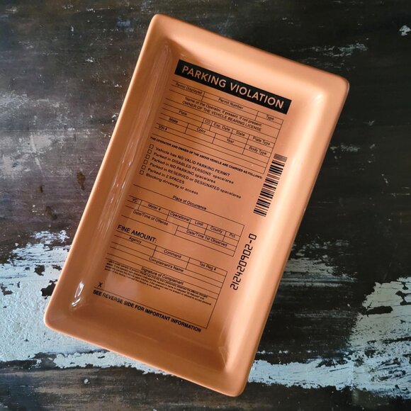 Fishs Eddy Parking Violation Ticket Orange Ceramic Trinket Tray, Novelty Decor - Picture 3 of 5